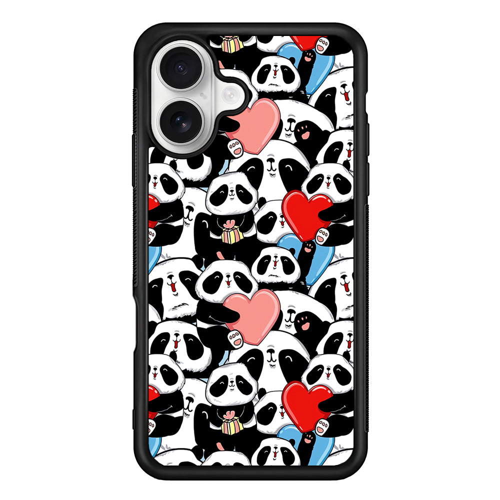 Pink Heart Panda iPhone 16 Plus Case | Durable Protective Rubber Cover