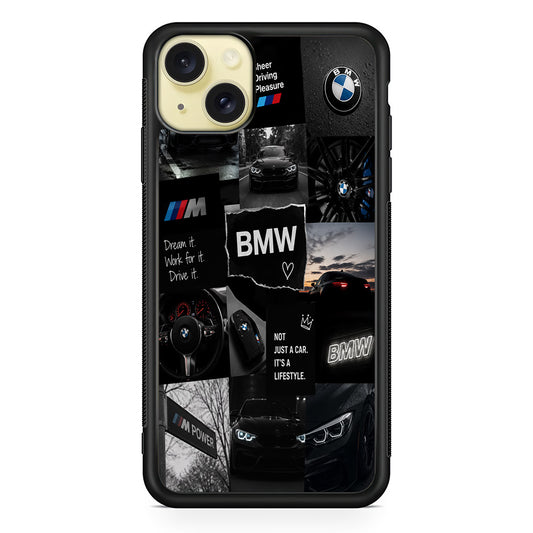BMW M4 Cinematic Collage iPhone 15 Plus Case | Slim Rubber Case for iPhone 15 Plus