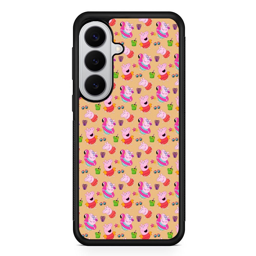 Peppa Pig on The Beach Pattern Samsung Galaxy S26 Case | Protective Rubber Cover