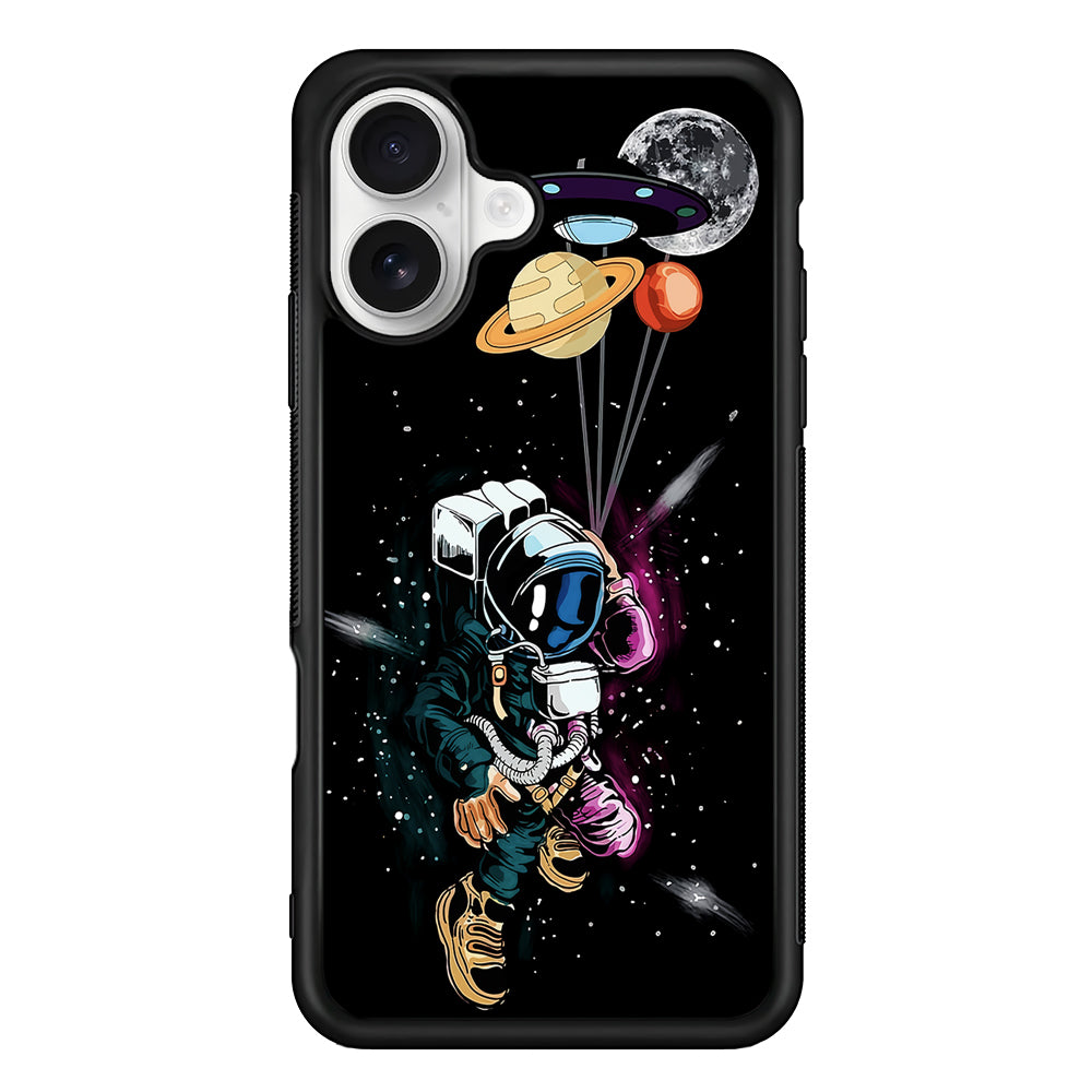 Astronaut UFO Balloon Outer Space iPhone 16 Plus Case | Durable Protective Rubber Cover