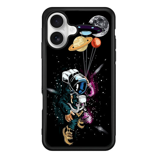 Astronaut UFO Balloon Outer Space iPhone 16 Plus Case | Durable Protective Rubber Cover