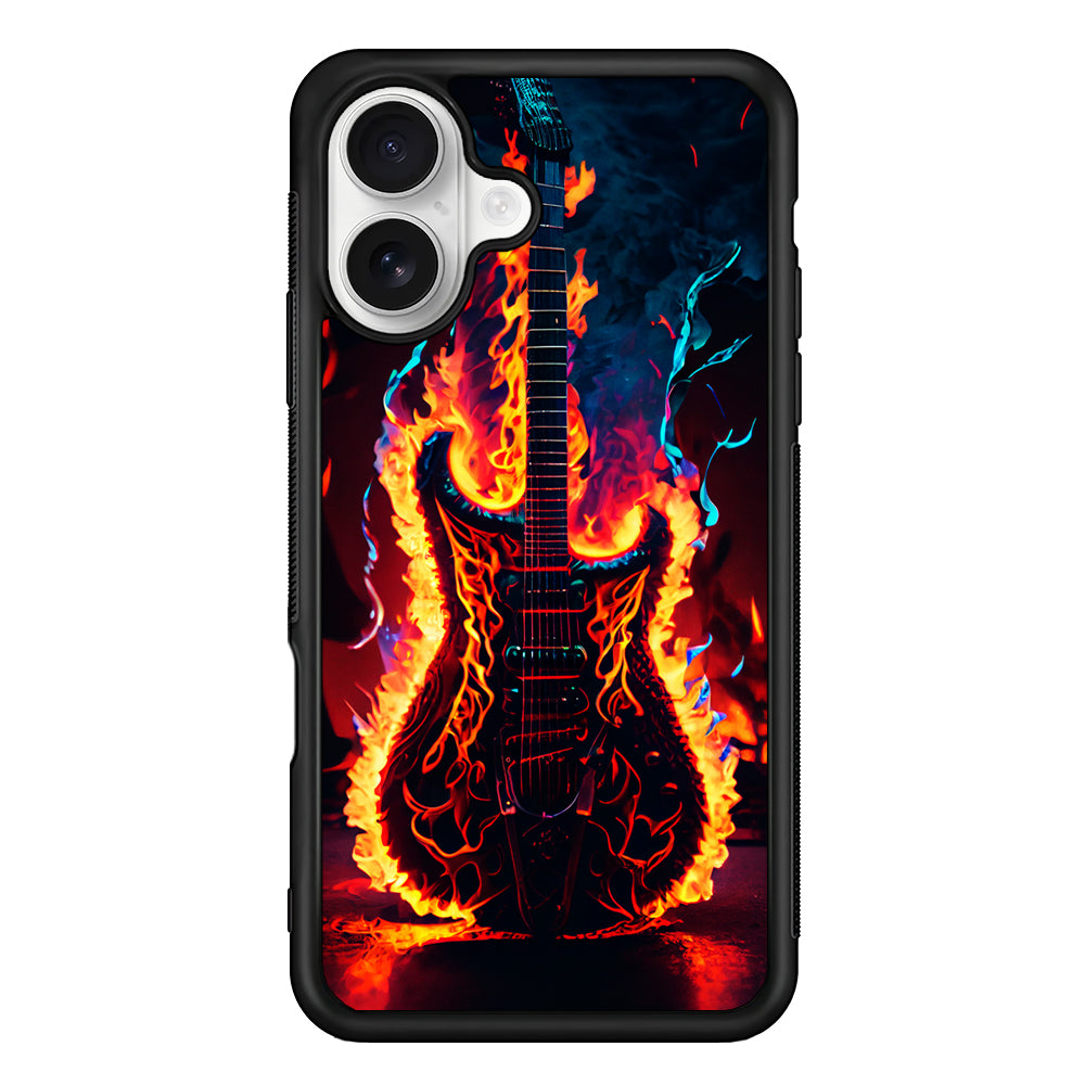 Flaming Guitar Art iPhone 16 Plus Case | Durable Protective Rubber Cover