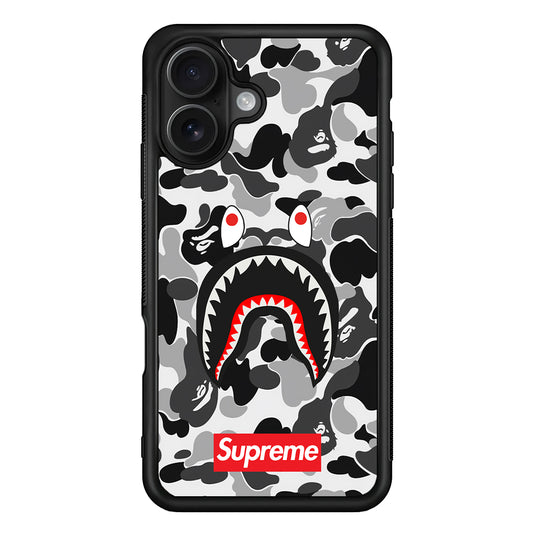 Bape Supreme Black Camo iPhone 16 Case | Slim Rubber Case for iPhone 16