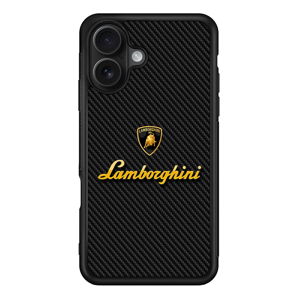Lamborghini Black Carbon Logo iPhone 16 Case | Slim Rubber Case for iPhone 16