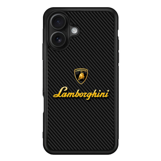 Lamborghini Black Carbon Logo iPhone 16 Case | Slim Rubber Case for iPhone 16