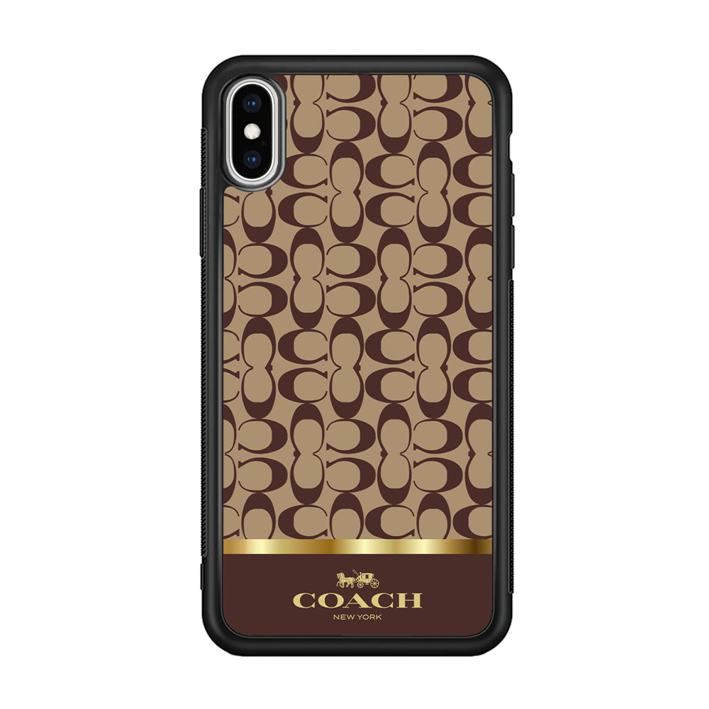 Coach Brown Gold Line iPhone Xs Max Case | Slim Rubber Case for iPhone Xs Max