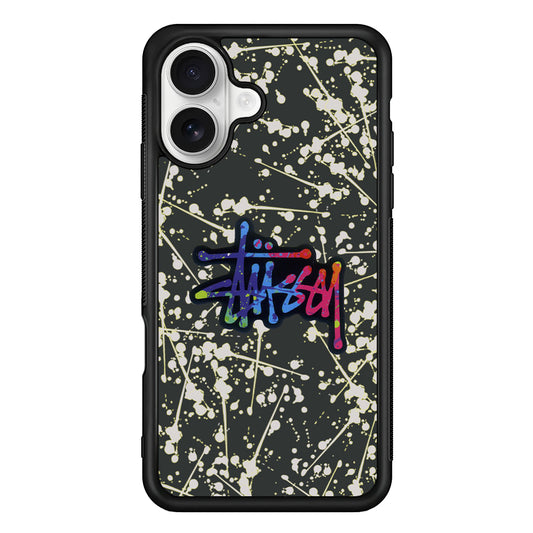 Stussy Splash Grey iPhone 16 Plus Case | Slim Rubber Case for iPhone 16 Plus