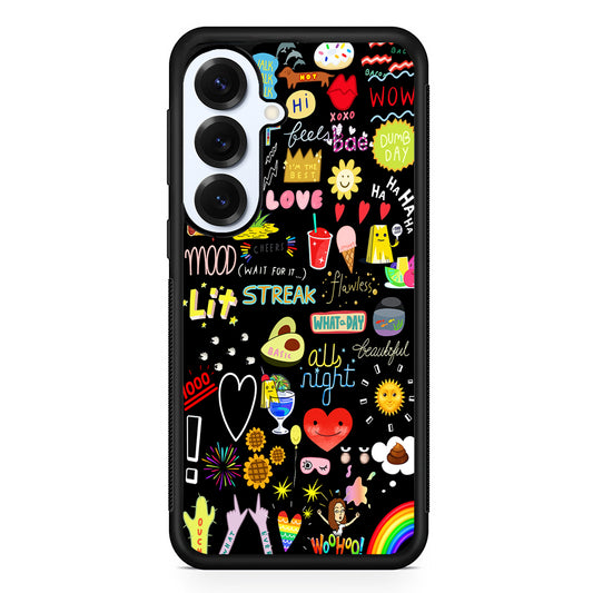 Random Cute Sticker Doodle Dark Samsung Galaxy S25 Plus Case | Slim Rubber Cover for Samsung Galaxy S25 Plus