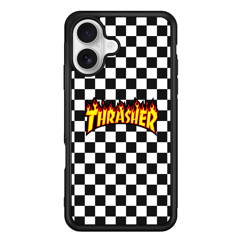 Thrasher Chess Pattern iPhone 16 Plus Case | Slim Rubber Case for iPhone 16 Plus