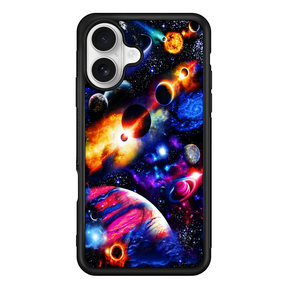 Beautiful Space Galaxy Planets iPhone 16 Plus Case | Durable Protective Rubber Cover