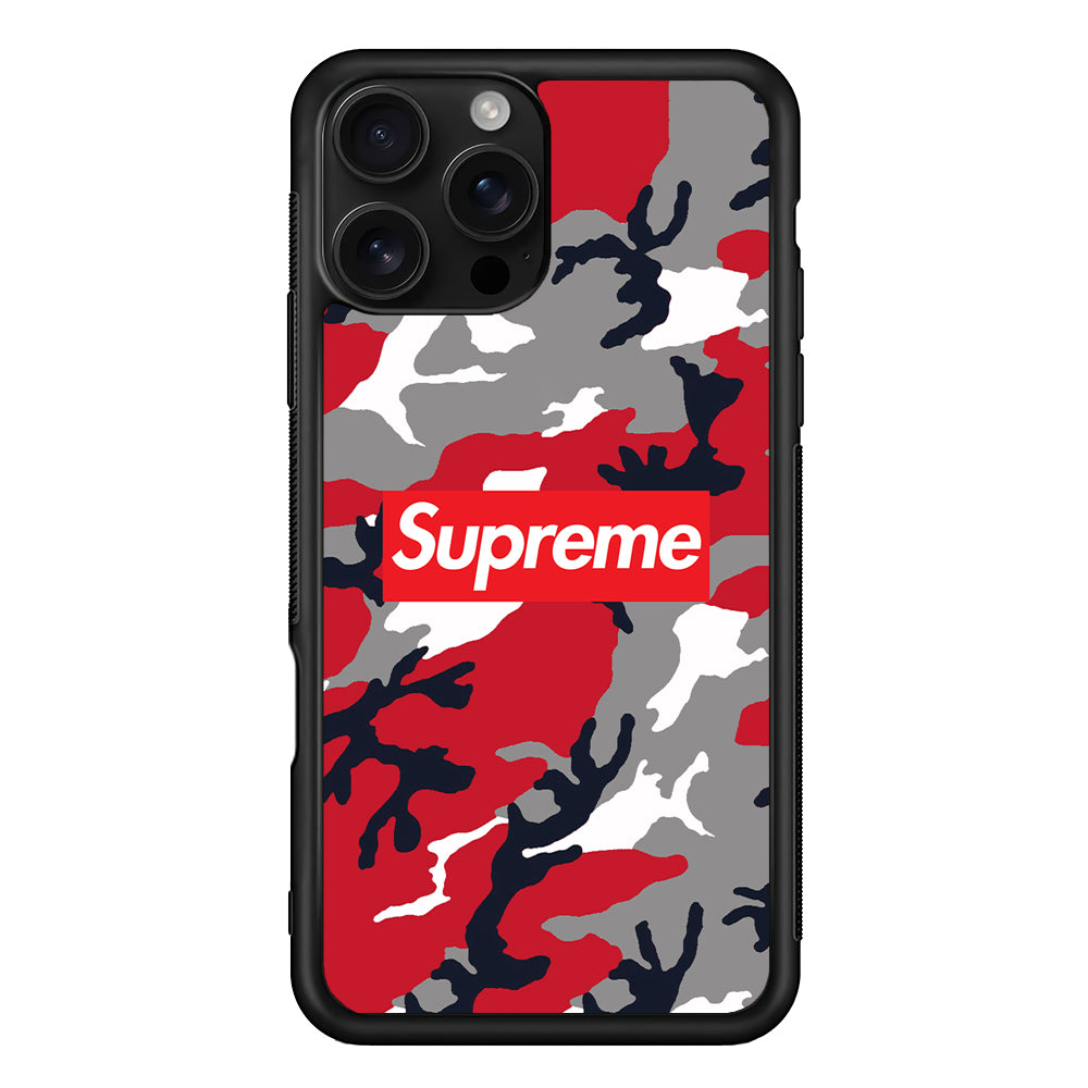 Supreme Camo Red iPhone 16 Pro Case | Slim Rubber Case for iPhone 16 Pro