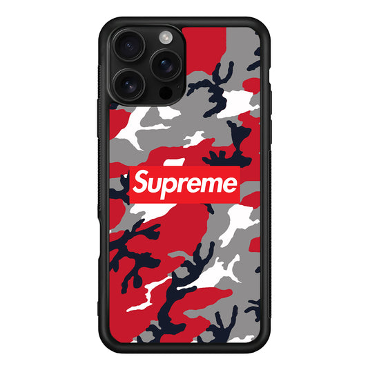 Supreme Camo Red iPhone 16 Pro Case | Slim Rubber Case for iPhone 16 Pro
