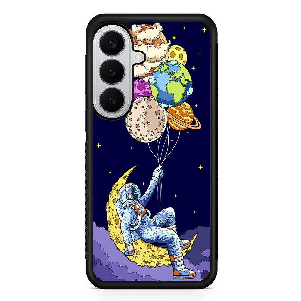 Astronaut Relaxing Holding Planet Samsung Galaxy S26 Case | Protective Rubber Cover