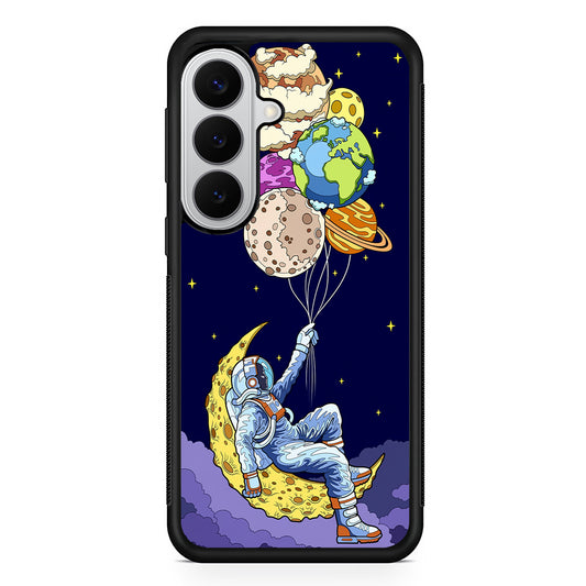 Astronaut Relaxing Holding Planet Samsung Galaxy S26 Case | Protective Rubber Cover