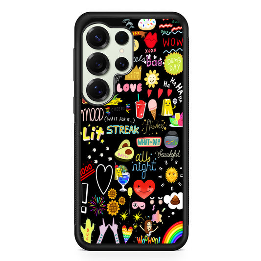 Random Cute Sticker Doodle Dark Samsung Galaxy S25 Ultra Case | Durable Rubber Case for Samsung Galaxy S25 Ultra