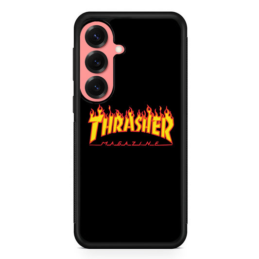 Thrasher Magazine Black Simple Fire Samsung Galaxy S25 Case | Slim Rubber Case for Samsung Galaxy S25