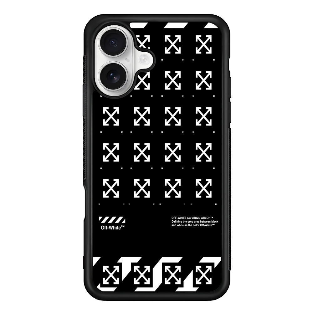 Off White Logo Black Pattern iPhone 16 Plus Case | Slim Rubber Case for iPhone 16 Plus