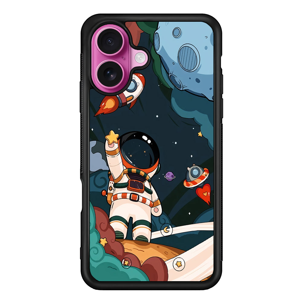 Cartoon Astronaut Holding Up a Star iPhone 17 Case | Slim Protective Rubber Phone Cover