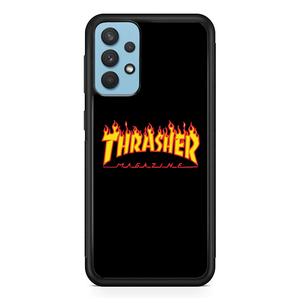 Thrasher Magazine Black Simple Fire Samsung Galaxy A32 Case | Slim Rubber Case for Samsung Galaxy A32