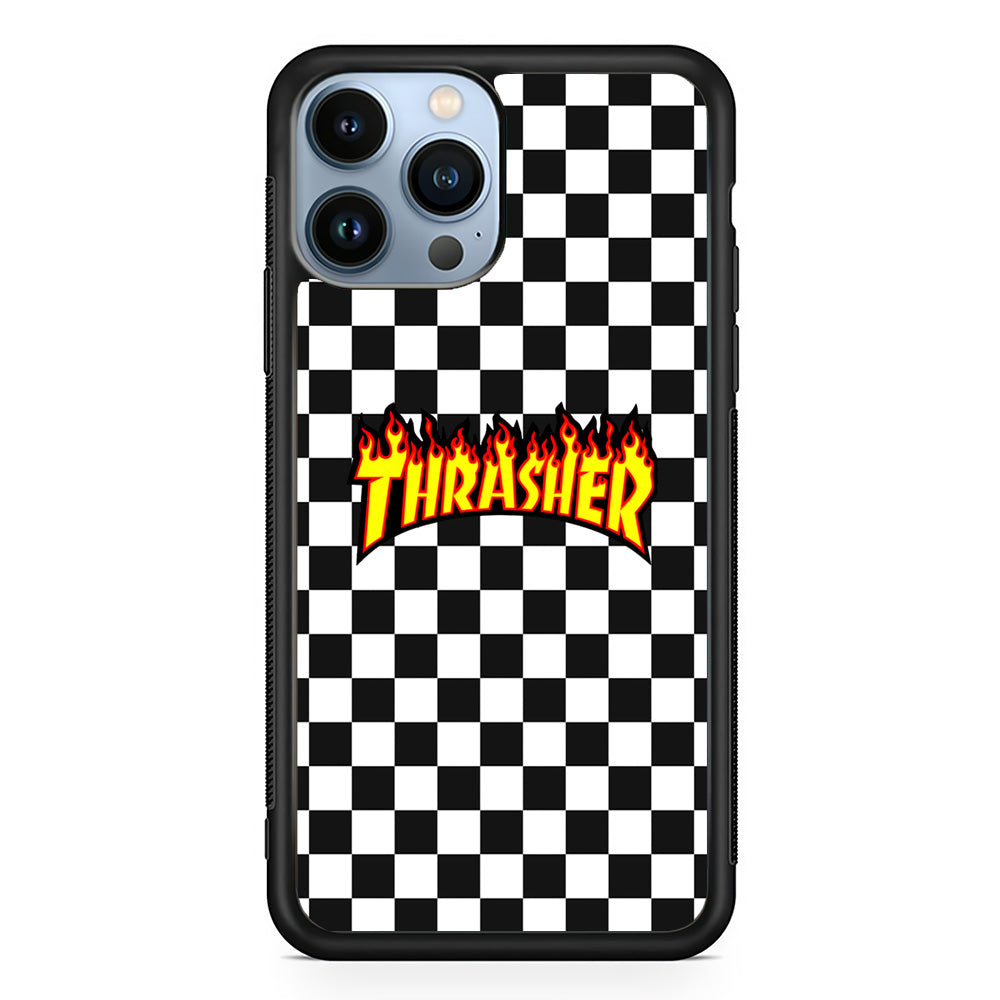 Thrasher Chess Pattern iPhone 15 Pro Max Case | Slim Rubber Case for iPhone 15 Pro Max