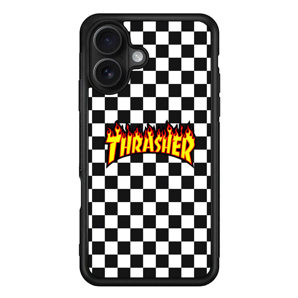Thrasher Chess Pattern iPhone 16 Case | Slim Rubber Case for iPhone 16