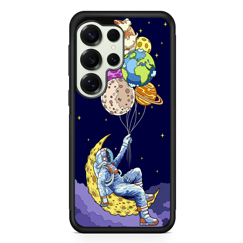 Astronaut Relaxing Holding Planet Samsung Galaxy S25 Ultra Case | Durable Rubber Case for Samsung Galaxy S25 Ultra