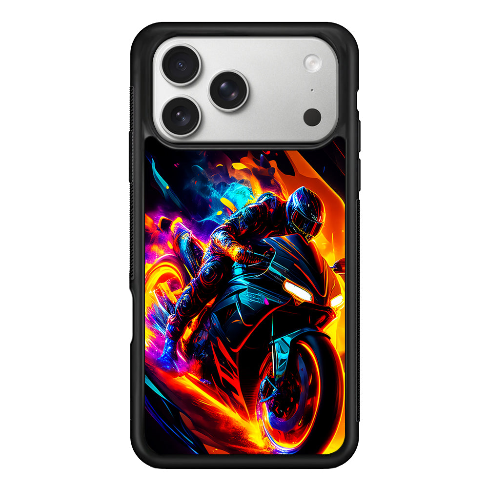 The Neon Cyber Ride Motorbike iPhone 17 Pro Case | Slim Rubber Case for iPhone 17 Pro