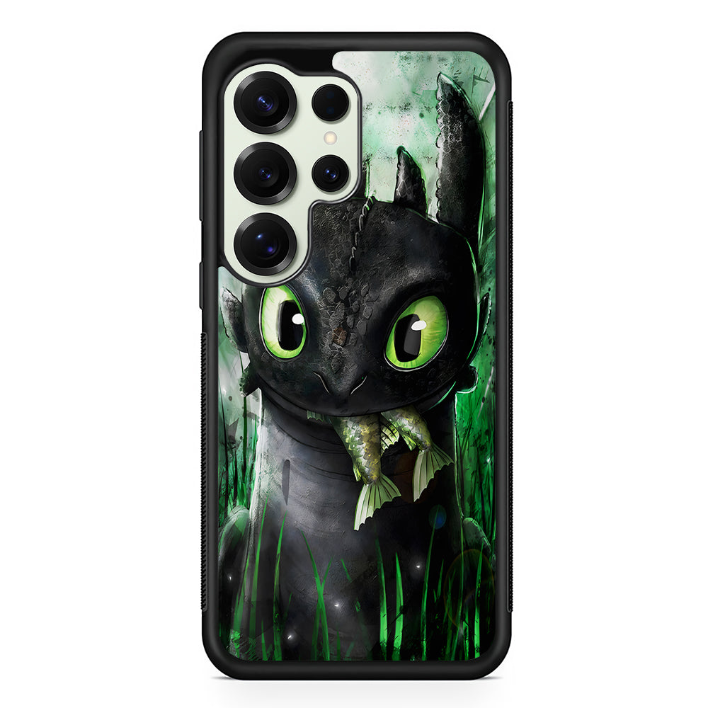 Toothless Eats Fish Samsung Galaxy S25 Ultra Case | Durable Rubber Case for Samsung Galaxy S25 Ultra