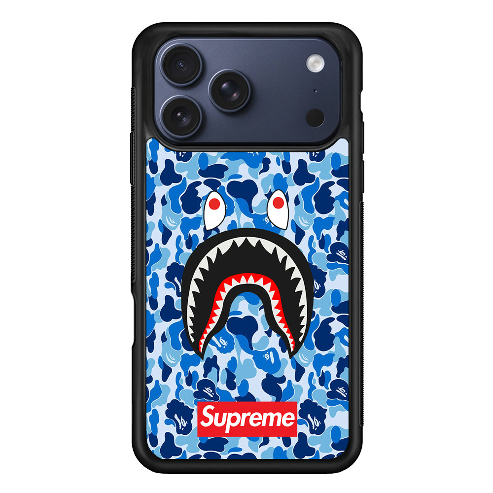 Bape Supreme Blue Camo iPhone 17 Pro Max Case | Slim Rubber Case for iPhone 17 Pro Max