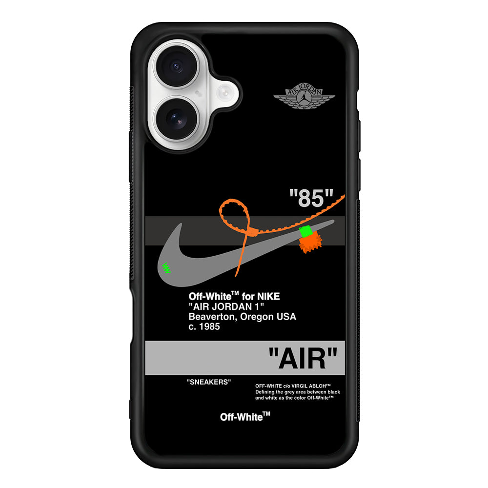 Off White x Nike Air Jordan Black iPhone 16 Plus Case | Slim Rubber Case for iPhone 16 Plus