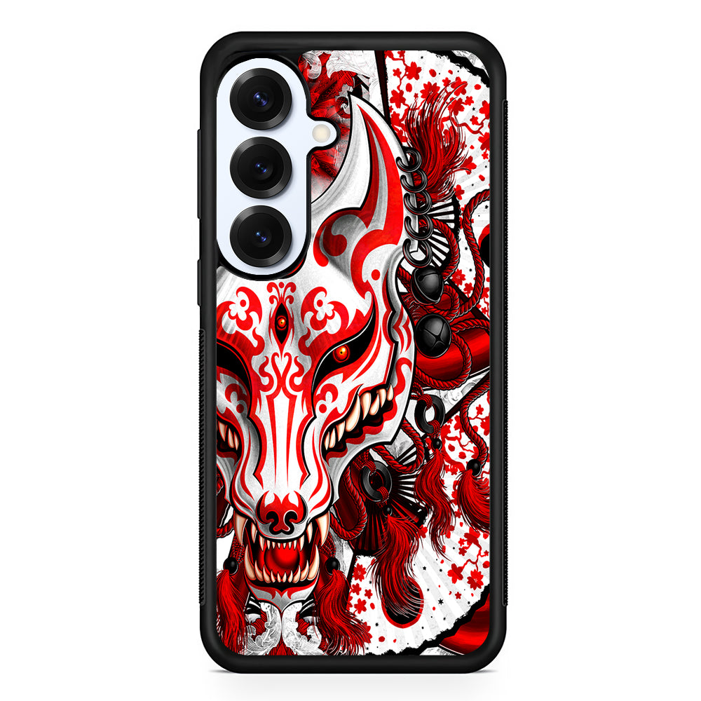 Kitsune Fox Mask Bloody White Samsung Galaxy S25 Plus Case | Slim Rubber Cover for Samsung Galaxy S25 Plus