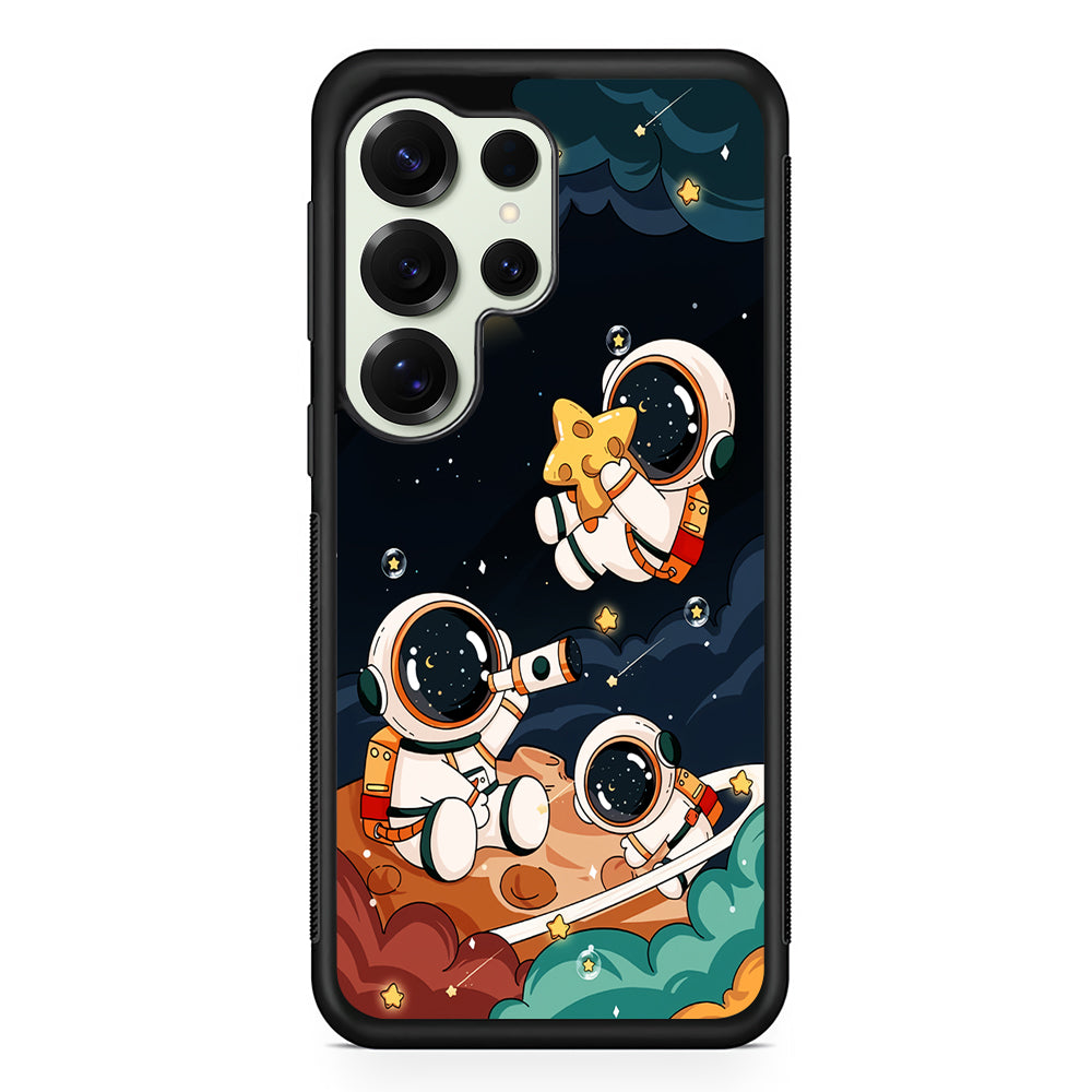 Three Astronauts Playing on a Planet Samsung Galaxy S25 Ultra Case | Durable Rubber Case for Samsung Galaxy S25 Ultra