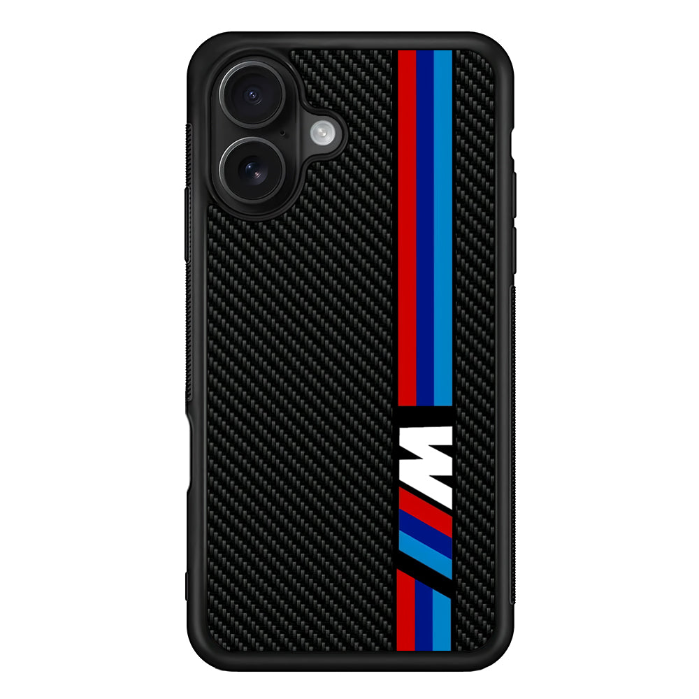 BMW M Carbon Tricolor Stripes iPhone 16 Case | Slim Rubber Case for iPhone 16