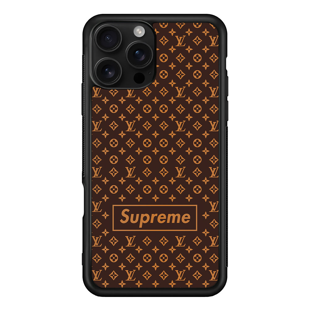 Louis Vuitton X Supreme Brown Background iPhone 16 Pro Case | Slim Rubber Case for iPhone 16 Pro