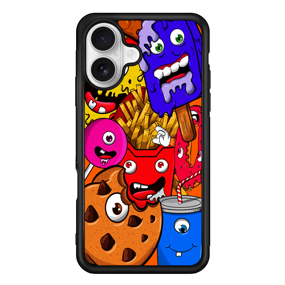Unhealthy Food Monsters iPhone 16 Plus Case | Durable Protective Rubber Cover