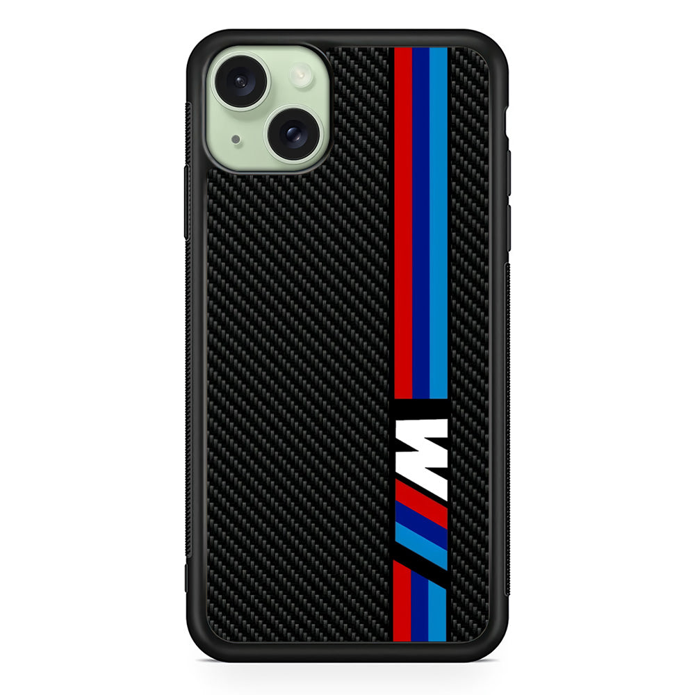 BMW M Carbon Tricolor Stripes iPhone 14 Plus Case | Slim Rubber Case for iPhone 14 Plus