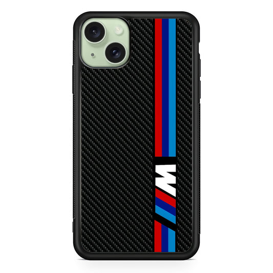 BMW M Carbon Tricolor Stripes iPhone 14 Plus Case | Slim Rubber Case for iPhone 14 Plus