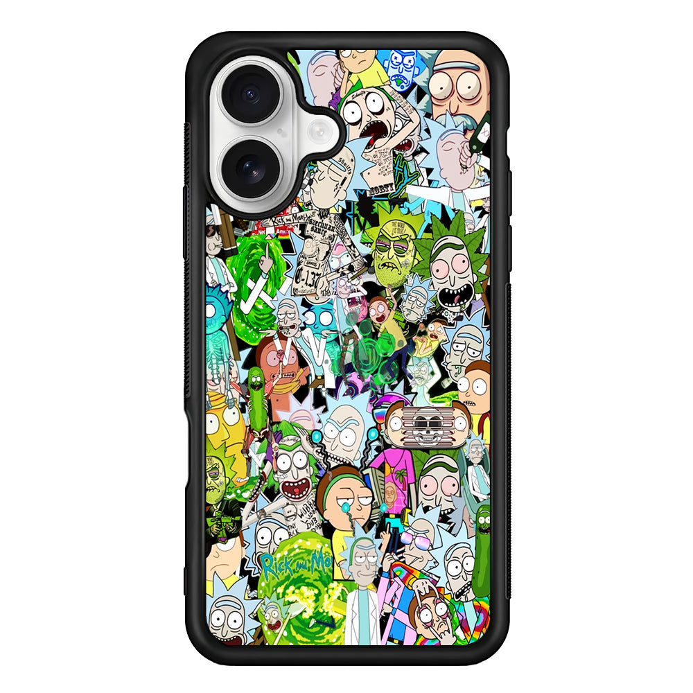 Rick and Morty Sticker Collection iPhone 16 Plus Case | Durable Protective Rubber Cover
