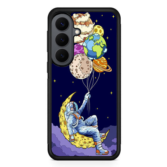 Astronaut Relaxing Holding Planet Samsung Galaxy S26 Plus Case | Slim Rubber Case for Samsung Galaxy S26 Plus