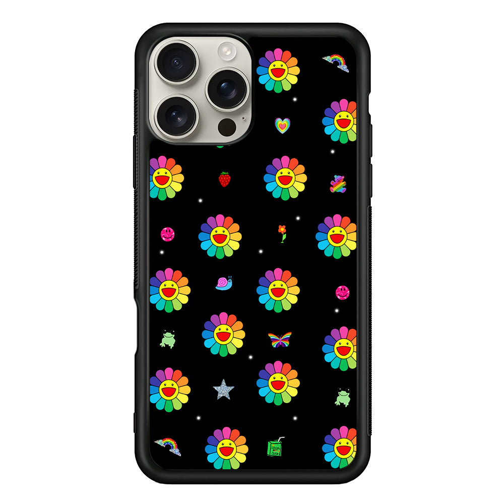 Smile on Rainbow Flower Black iPhone 16 Pro Max Case | Stylish Protective Case for iPhone 16 Pro Max