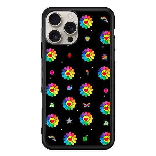 Smile on Rainbow Flower Black iPhone 16 Pro Max Case | Stylish Protective Case for iPhone 16 Pro Max