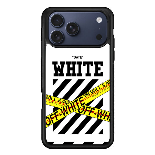 Off White Warning Line iPhone 17 Pro Max Case | Slim Rubber Case for iPhone 17 Pro Max