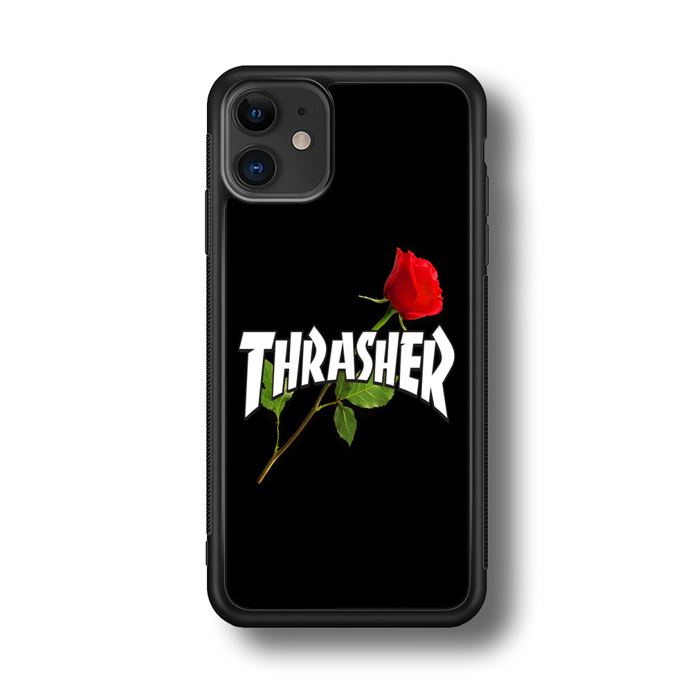 Thrasher Black Rose Flower iPhone 12 Case | Slim Rubber Case for iPhone 12