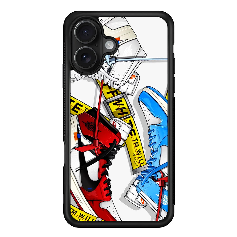 Nike Air x Off White Shoes Colase iPhone 16 Case | Slim Rubber Case for iPhone 16