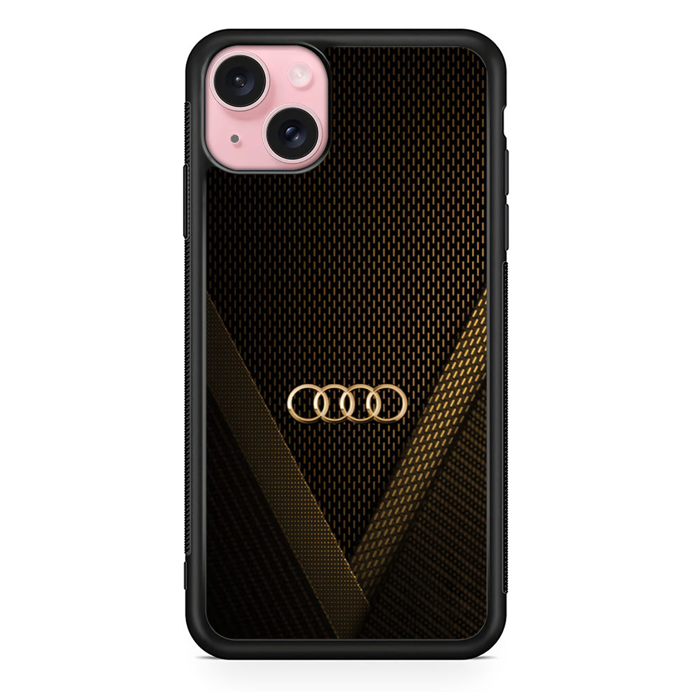 Audi Logo Gold Against a Dark iPhone 15 Case | Slim Rubber Case for iPhone 15