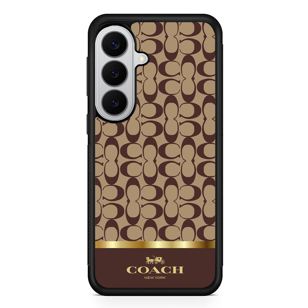 Coach Brown Gold Line Samsung Galaxy S26 Case | Slim Rubber Case for Samsung Galaxy S26