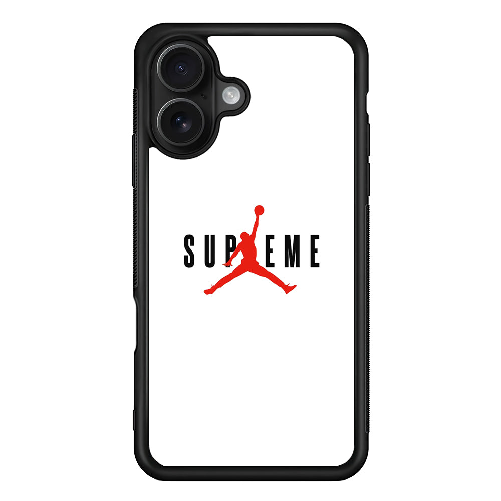 Jordan X Supreme White Background iPhone 16 Case | Slim Rubber Case for iPhone 16