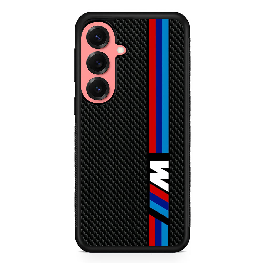 BMW M Carbon Tricolor Stripes Samsung Galaxy S25 Case | Slim Rubber Case for Samsung Galaxy S25