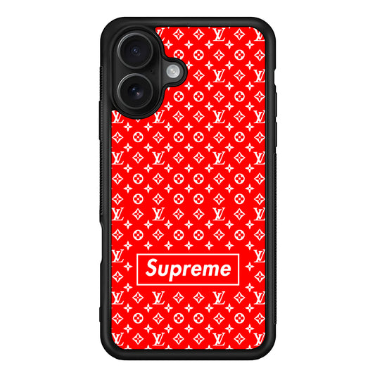 Louis Vuitton X Supreme Red Background iPhone 16 Case | Slim Rubber Case for iPhone 16