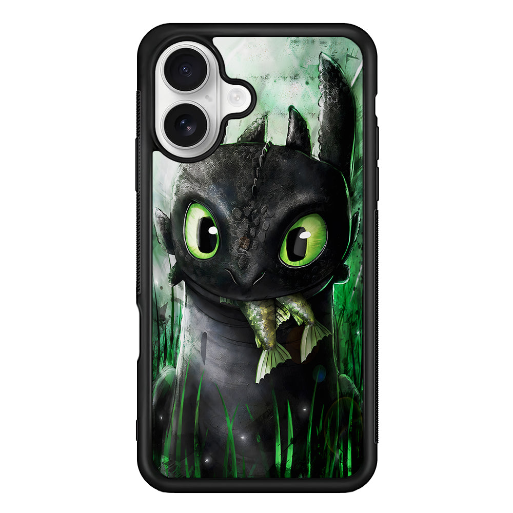 Toothless Eats Fish iPhone 16 Plus Case | Durable Protective Rubber Cover